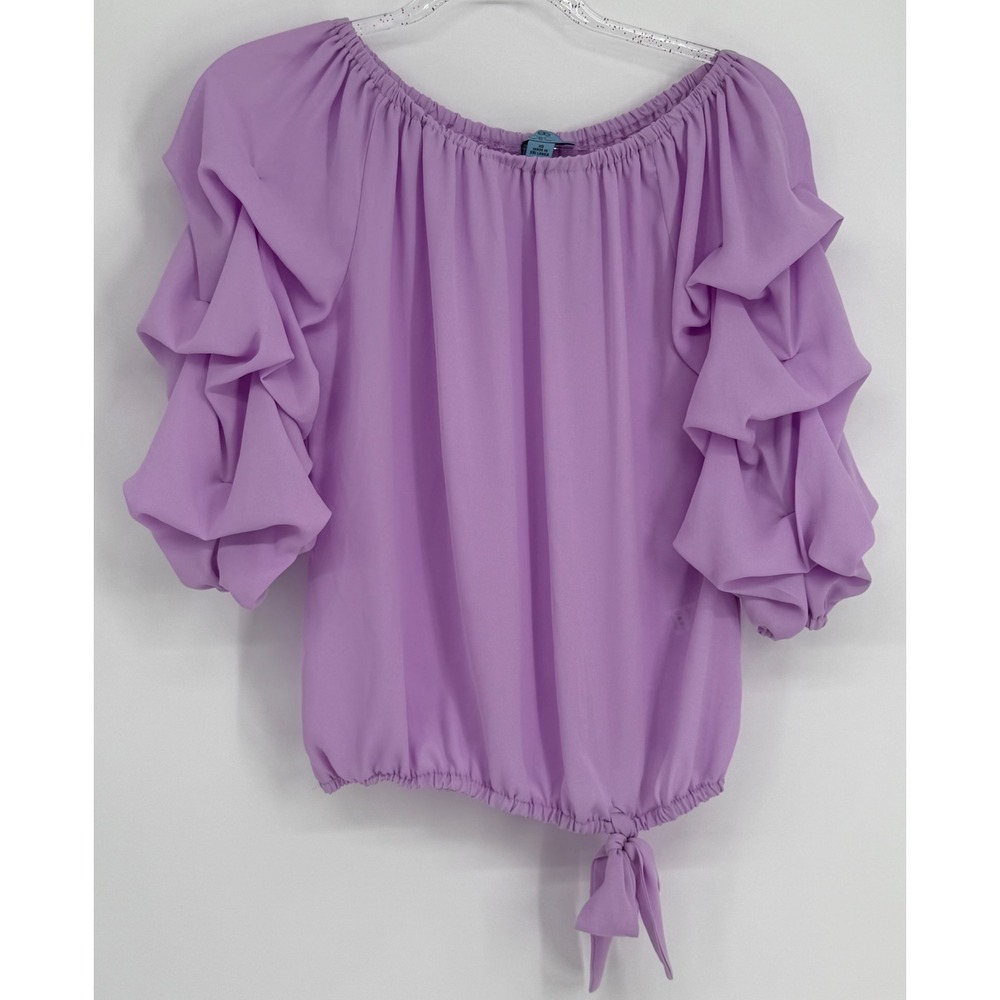 CeCe‎ Lilac Purple Ruffle Sleeve Off Shoulder Blouse Side Tie Top S XS